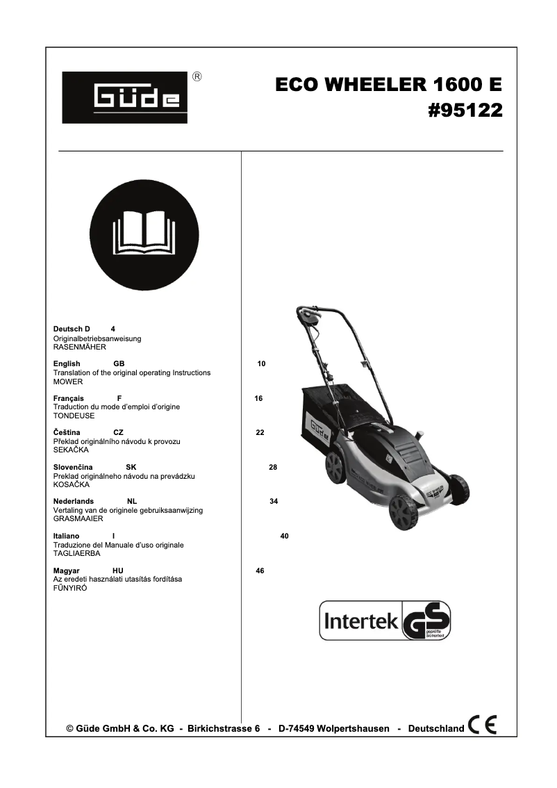 Page n°1 - Manuel utilisateur Güde Eco Wheeler 1600 E