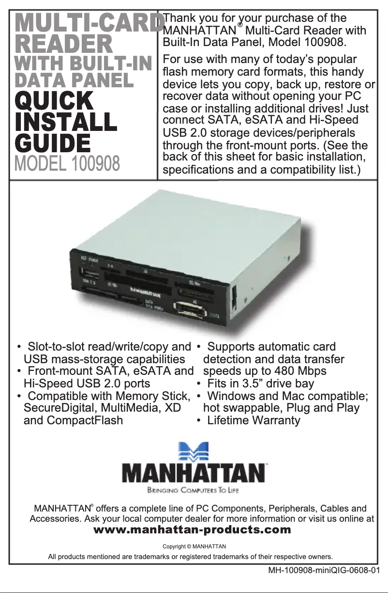 Page 1 de la notice Manuel utilisateur Manhattan 100908