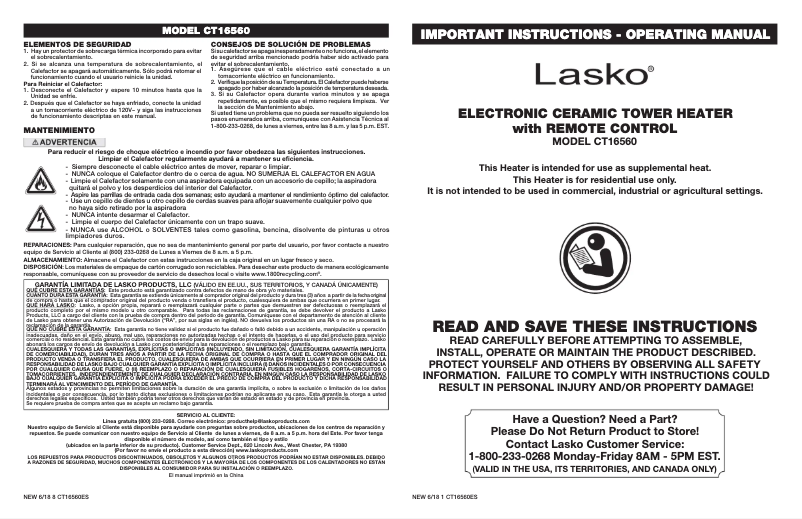 Imagen de la primera página del manual del dispositivo Electronic Ceramic CT16560