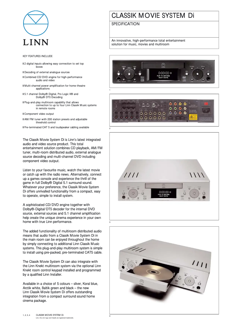 Page 1 de la notice Fiche technique Linn Classik Movie Di