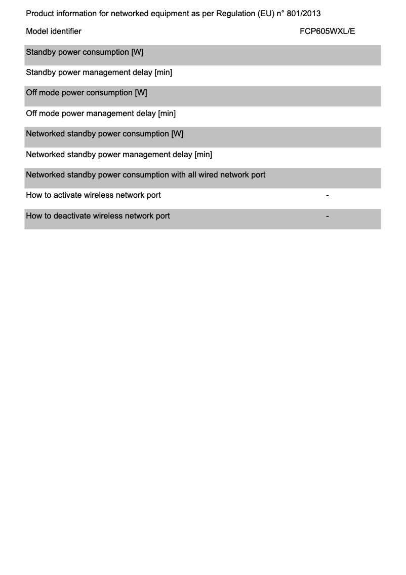 Page 1 de la notice Fiche technique Candy FCP605WXL