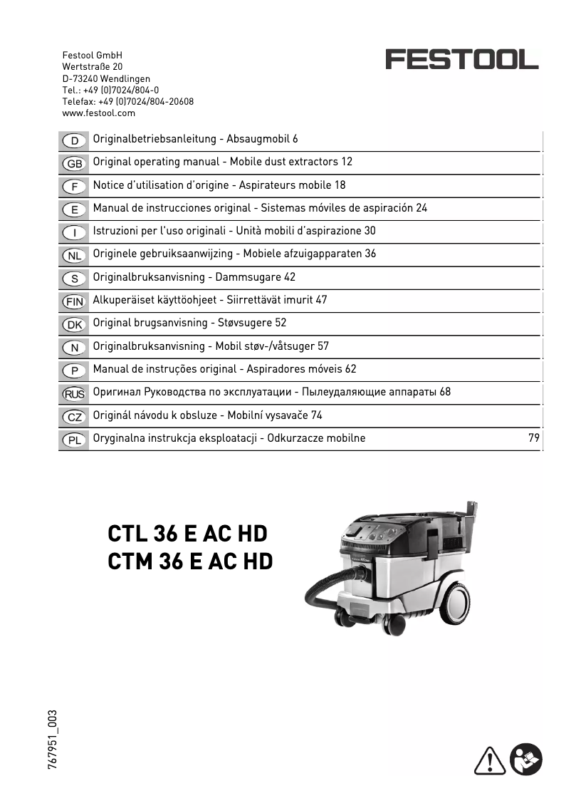 Page 1 de la notice Manuel utilisateur Festool CTM 36 E AC HD