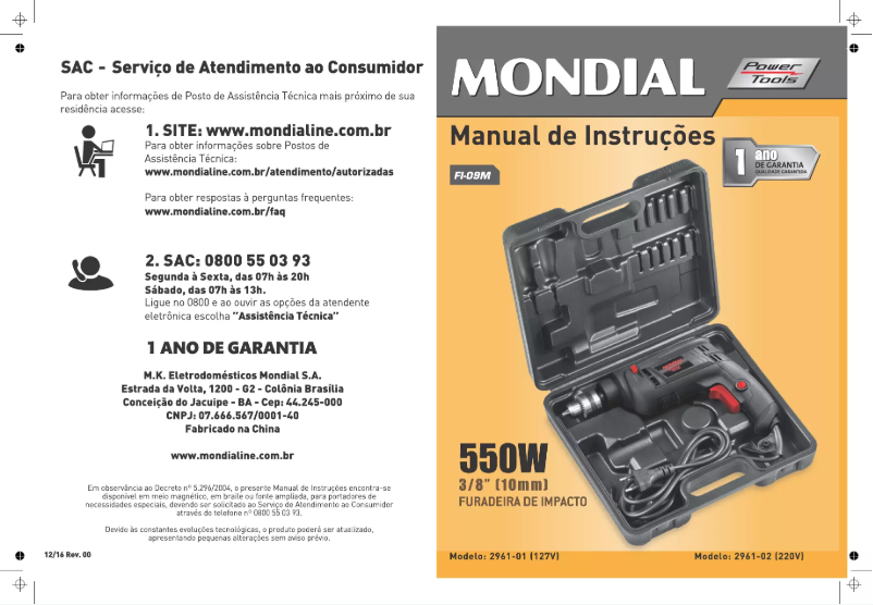 Page n°1 - Manuel utilisateur Mondial FI-09M