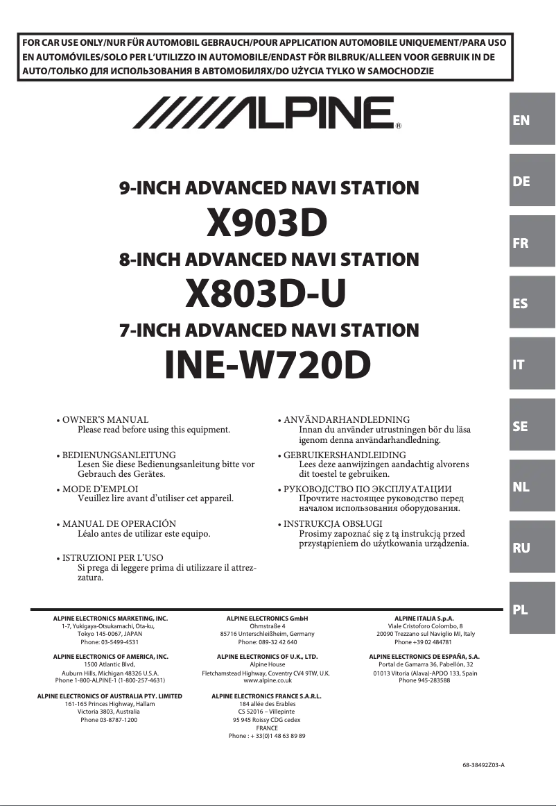Page 1 de la notice Manuel utilisateur Alpine X903D-DU8