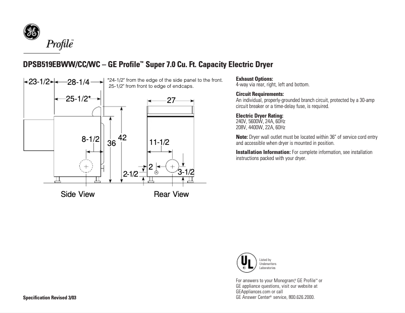 Image de la première page du manuel de l'appareil Profile DPSB519EBWW