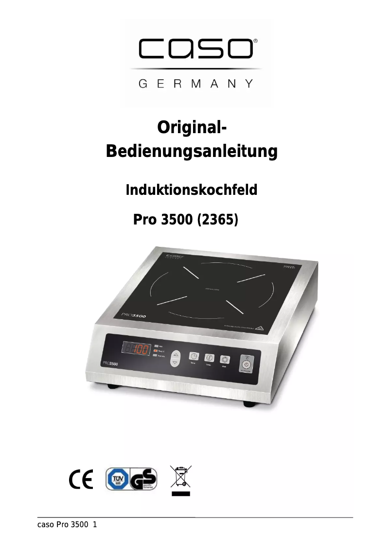 Page n°1 - Manuel utilisateur Caso PRO 3500