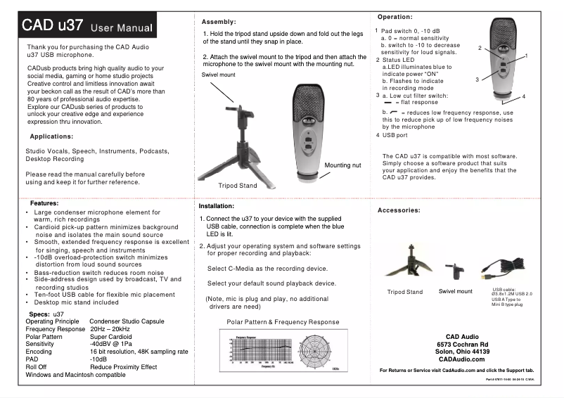 Page 1 de la notice Manuel utilisateur CAD Audio U37