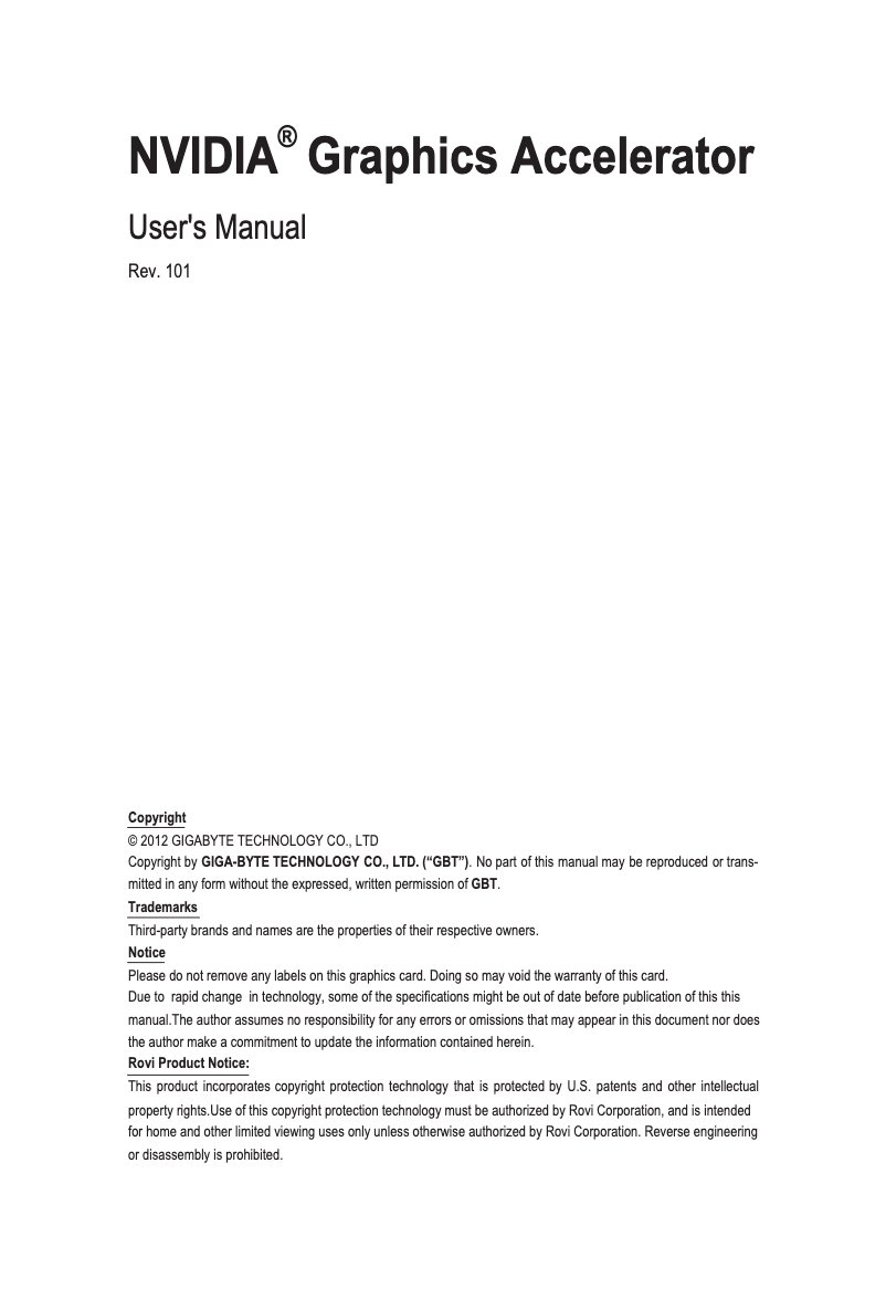 Page n°1 - Manuel utilisateur Gigabyte GeForce GTX 660