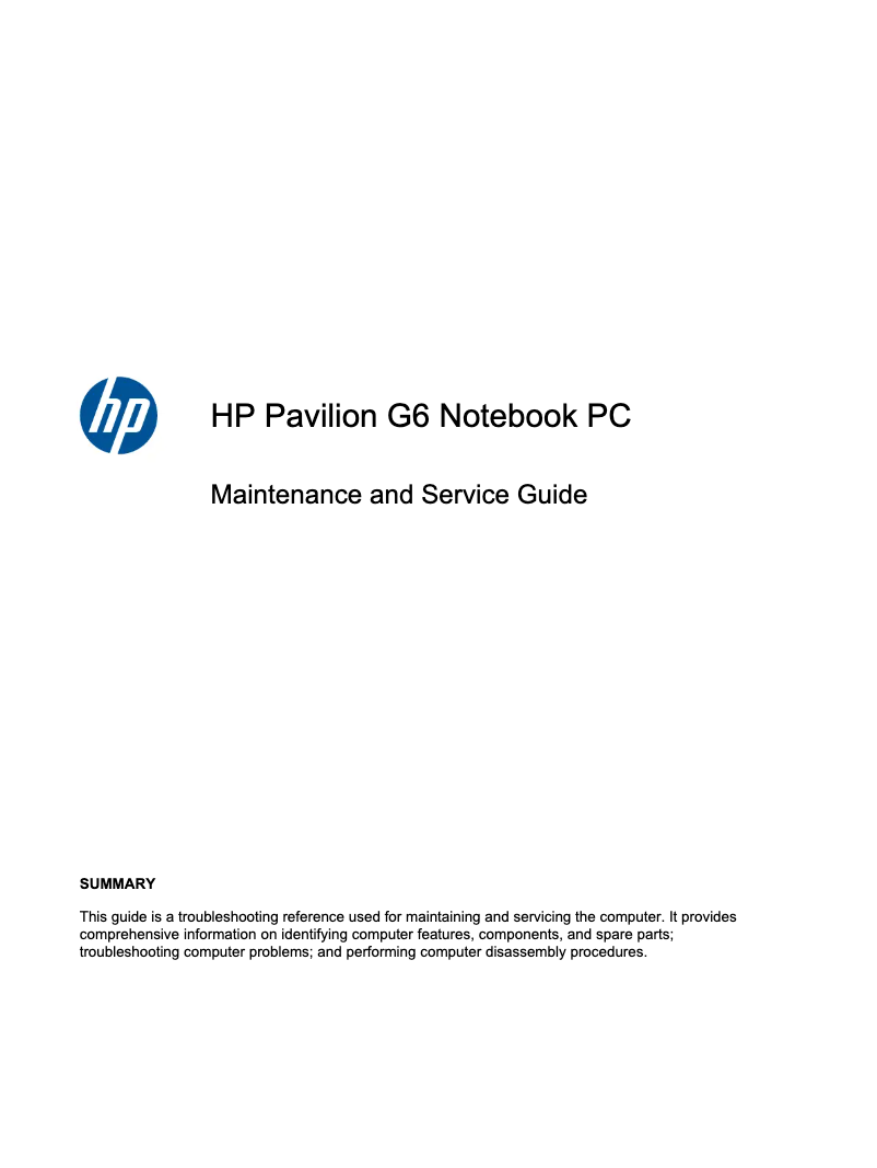 Page 1 de la notice Manuel utilisateur HP g6-2261sa
