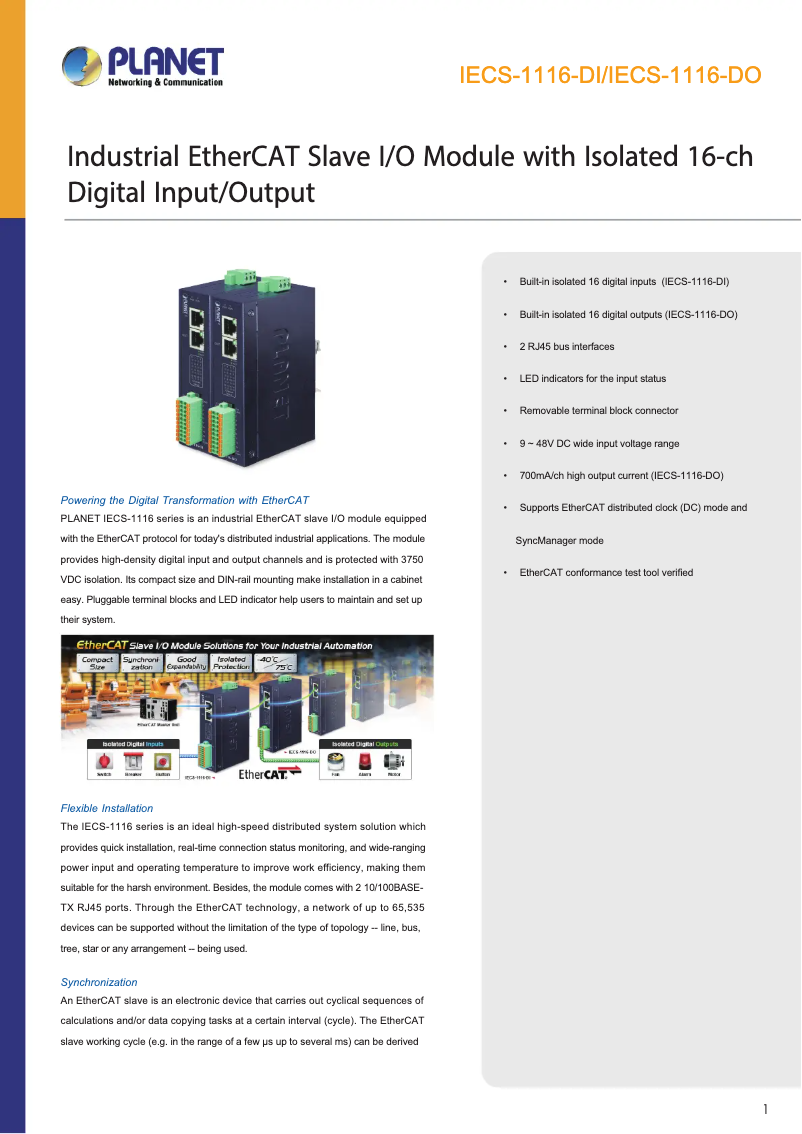 Image de la première page du manuel de l'appareil IECS-1116-DI