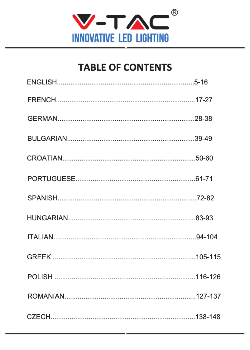 Page 1 de la notice Manuel utilisateur V-TAC VT-5141