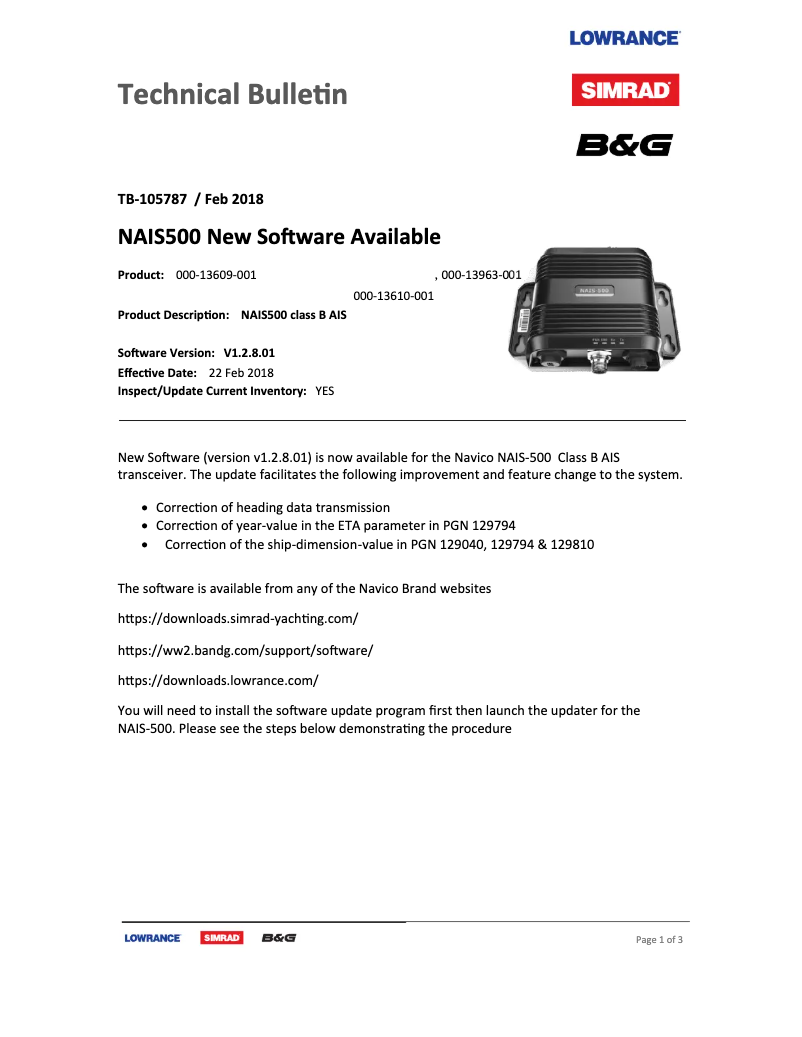 Page 1 de la notice Guide d'installation Lowrance NAIS-500