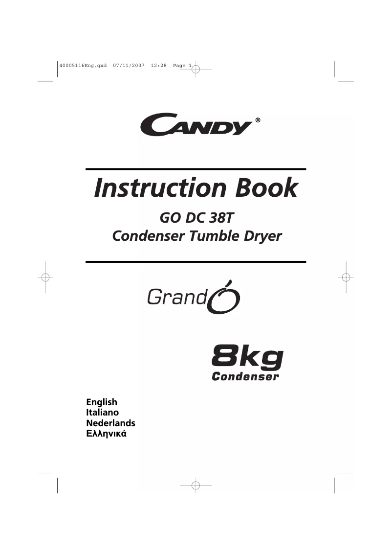 Page 1 de la notice Manuel utilisateur Candy GO DC 38T-01S