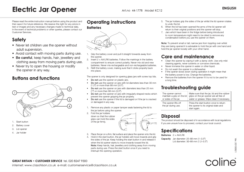 Page 1 de la notice Manuel utilisateur Coline KC12