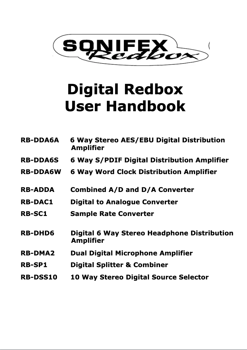 Page n°1 - Manuel utilisateur Sonifex Redbox RB-DDA6A