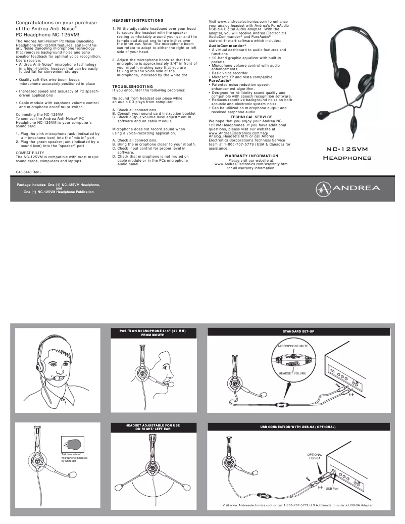 Page 1 de la notice Manuel utilisateur Andrea PureAudio NC-125VM