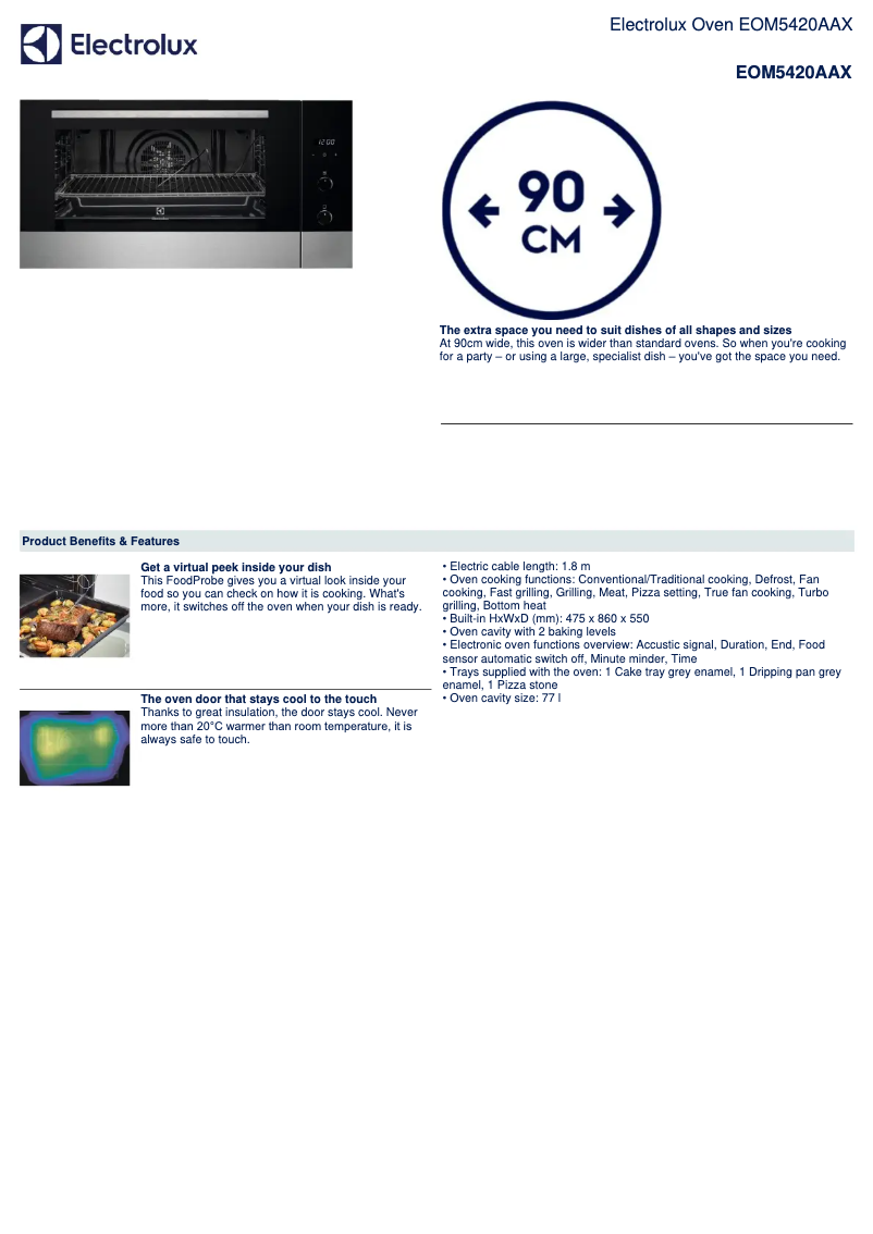 Page 1 de la notice Fiche technique Electrolux EOM5420AAX
