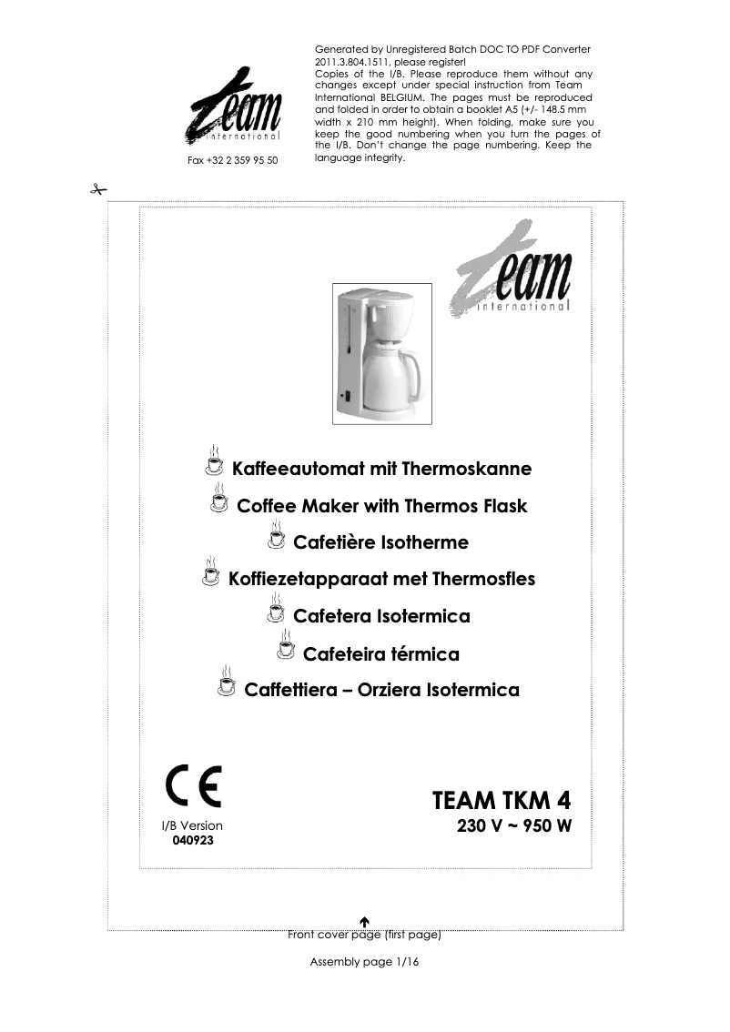 Image de la première page du manuel de l'appareil TKM 4