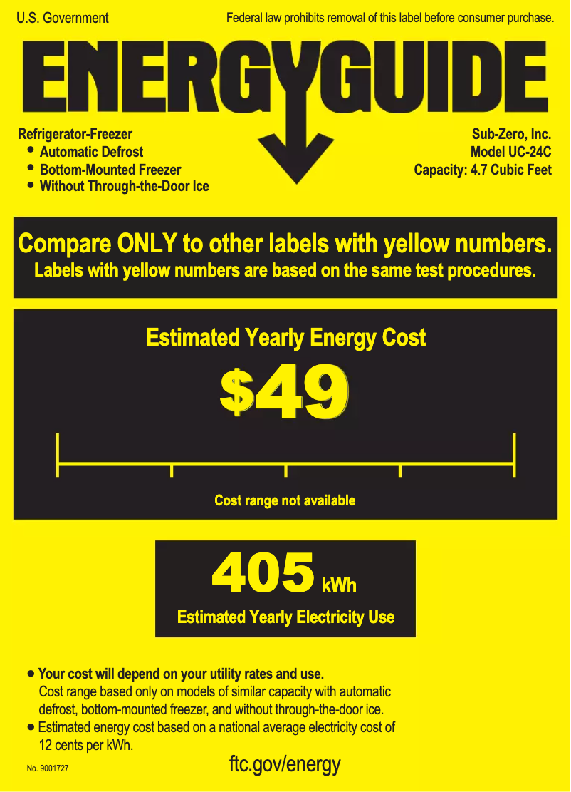 Page n°1 - Label énergétique Sub-Zero UC-24C-RH