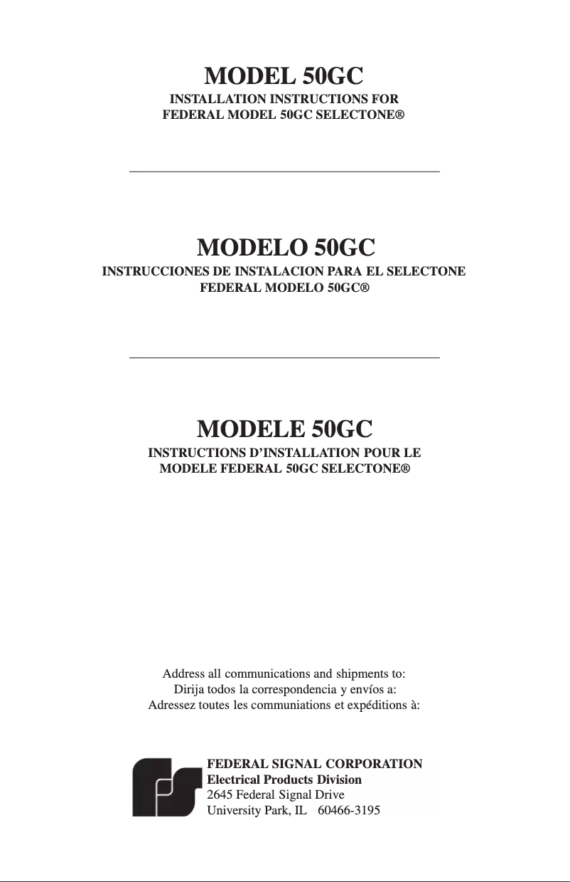Page n°1 - Manuel utilisateur Federal Signal SelecTone 50GC