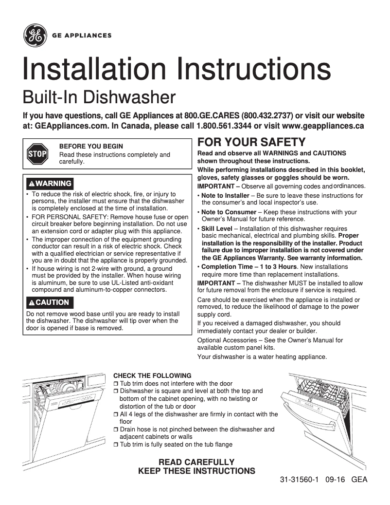 Page 1 of the manual Installation Guide GE PDF820SGJWW