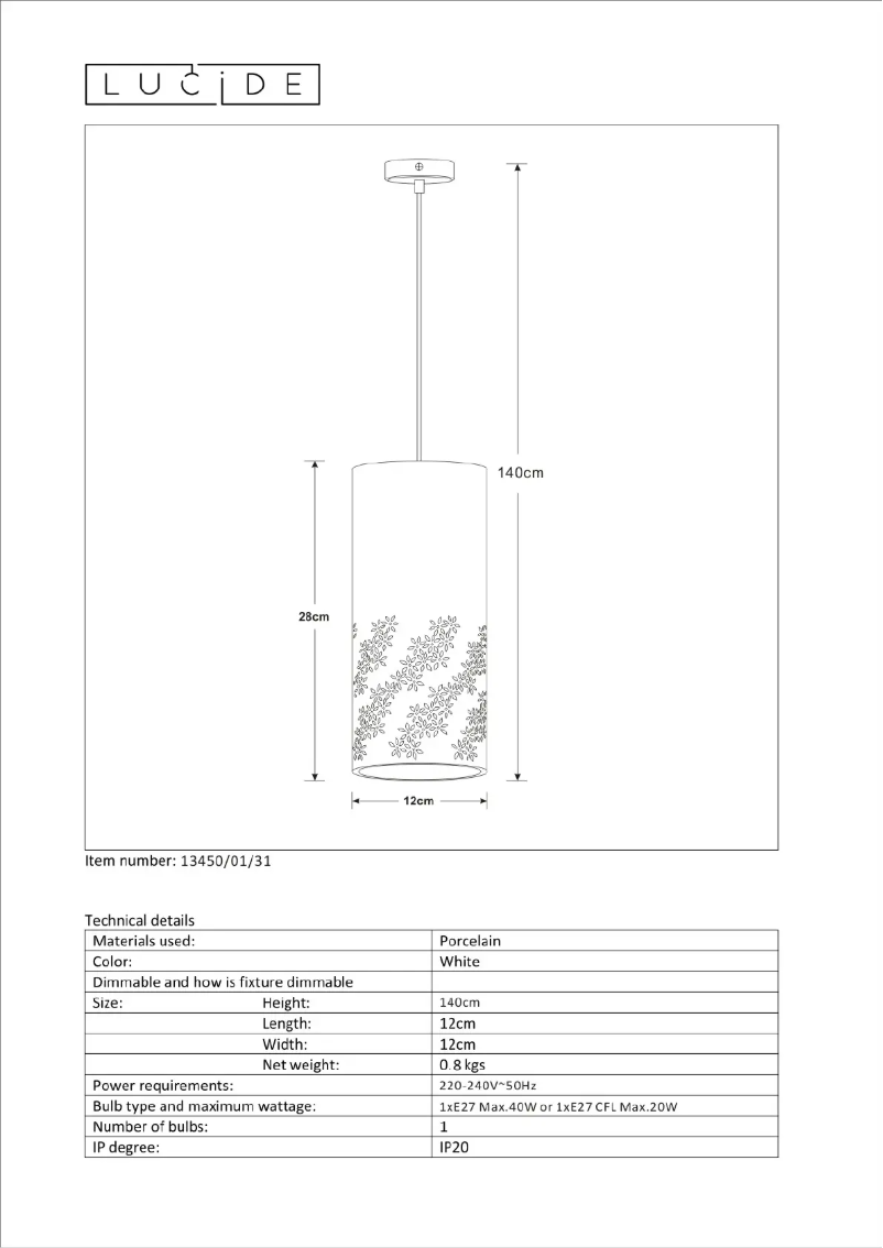 Page 1 de la notice Manuel utilisateur Lucide Sinan 13450/01/31