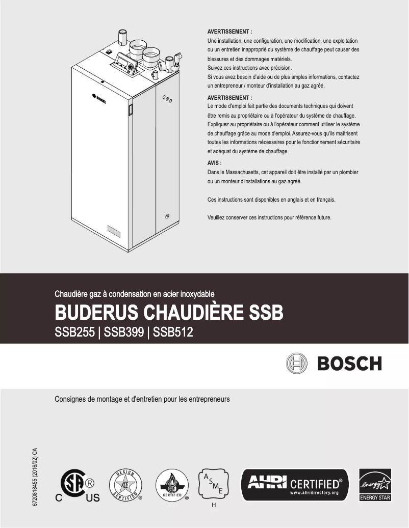 Page n°1 - Manuel utilisateur Buderus SSB255