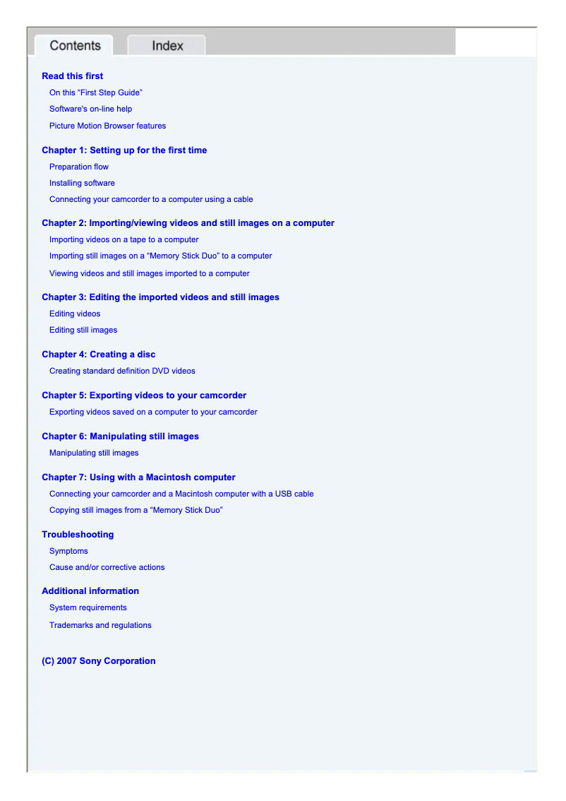 Image de la première page du manuel de l'appareil HDR-HC7