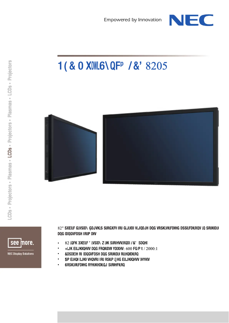 Page 1 de la notice Fiche technique NEC MultiSync LCD8205