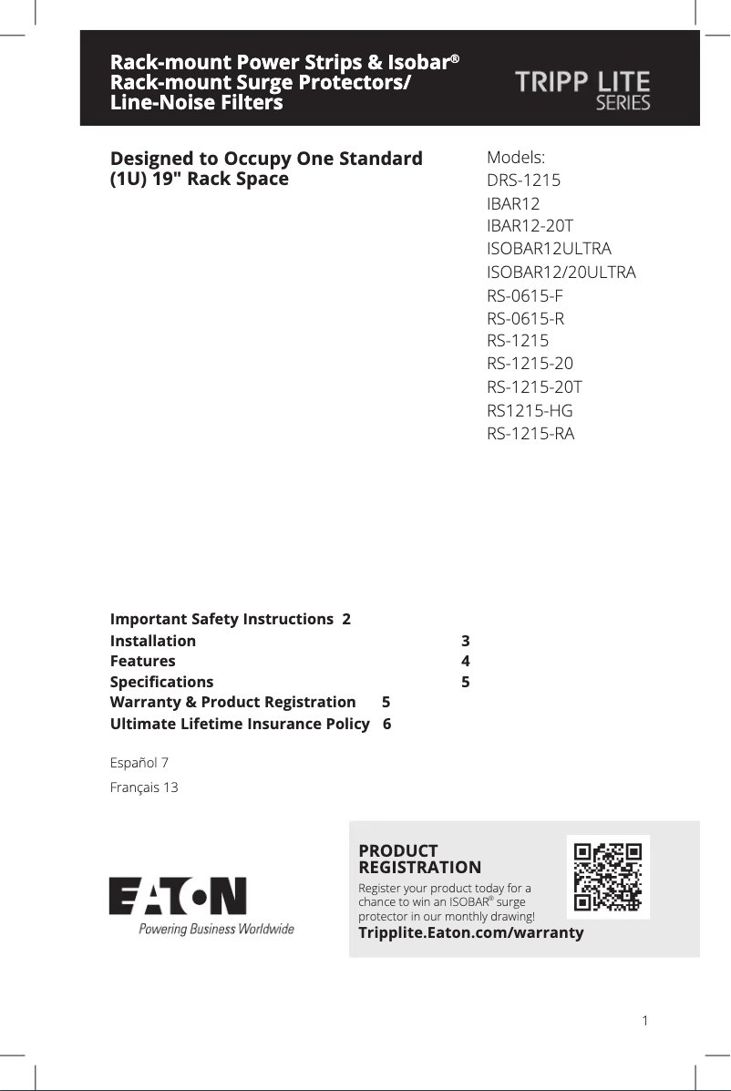 Page 1 de la notice Manuel utilisateur Tripp Lite RS-1215