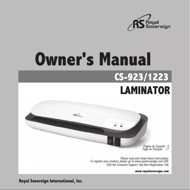 Page n°1 - Manuel utilisateur Royal Sovereign CL-923