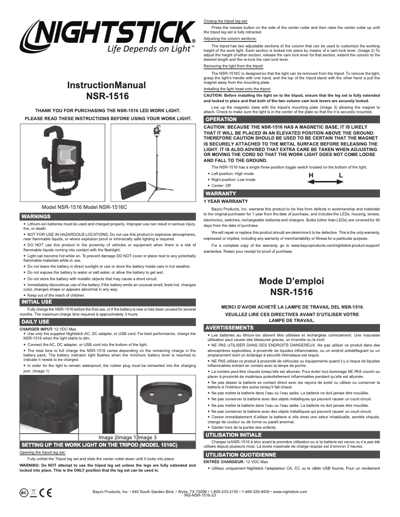 Page 1 de la notice Manuel utilisateur NightStick NSR-1516