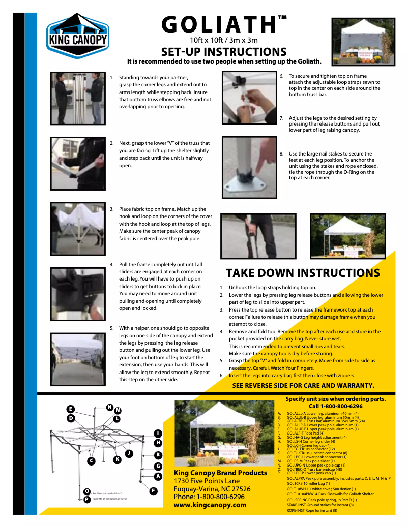 Page 1 de la notice Manuel utilisateur King Canopy Goliath