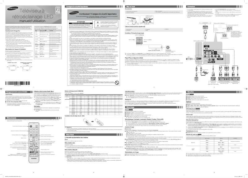 Page 1 de la notice Manuel utilisateur Samsung UA23H4060AR