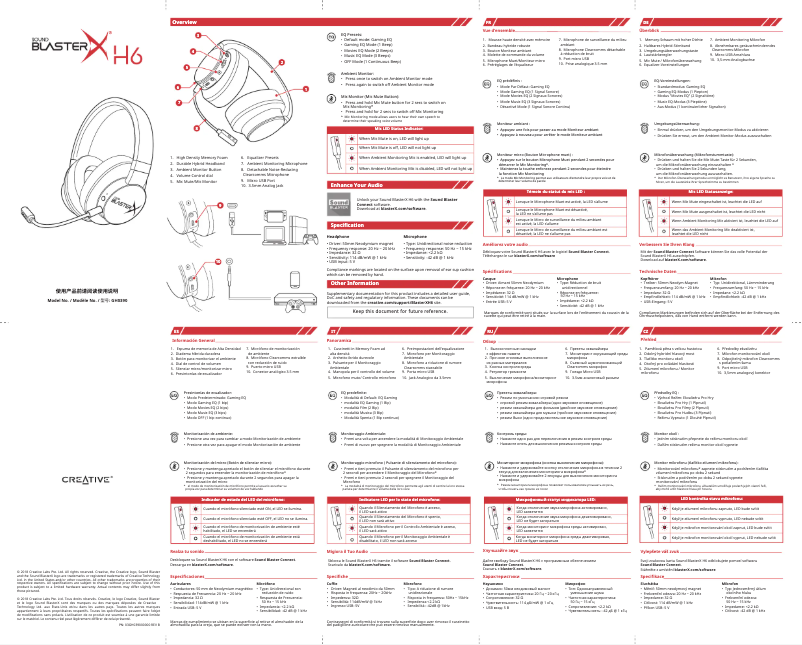 Page 1 de la notice Guide de démarrage rapide Creative Sound BlasterX H6