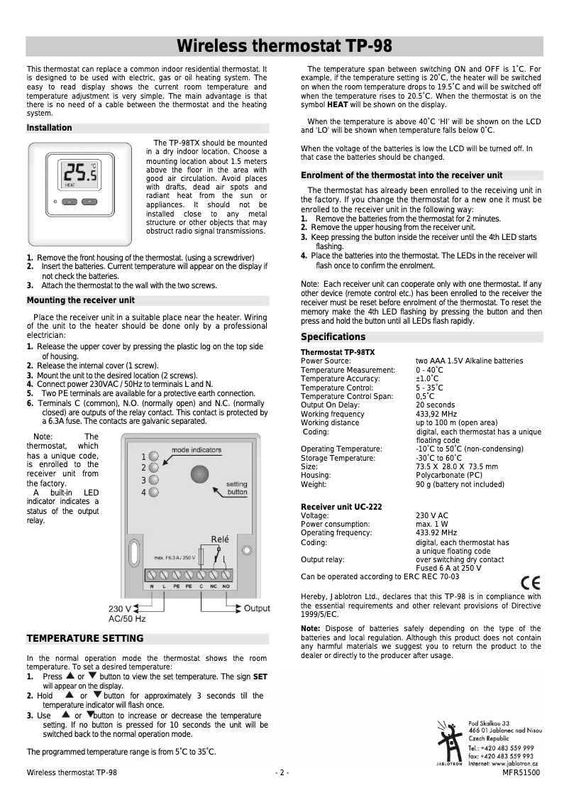 Page 1 de la notice Manuel utilisateur Joblotron TP-98
