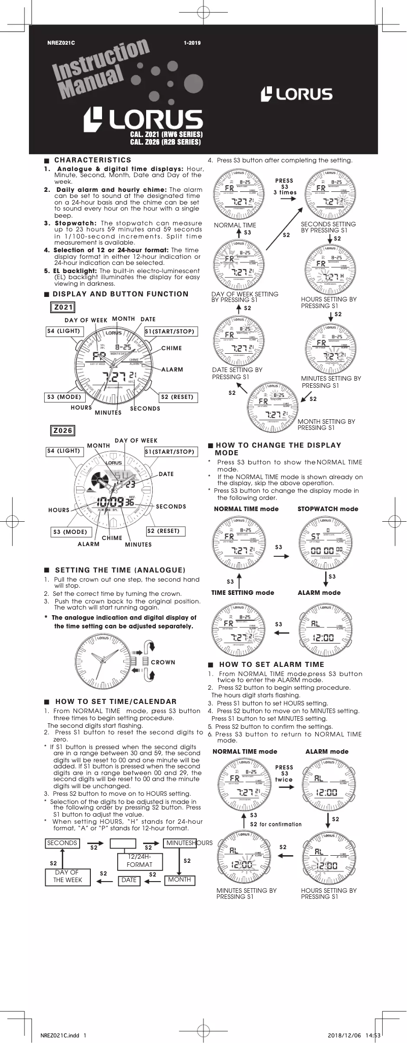 Página 1 del manual Manual de usuario Lorus Sports R2B01AX9