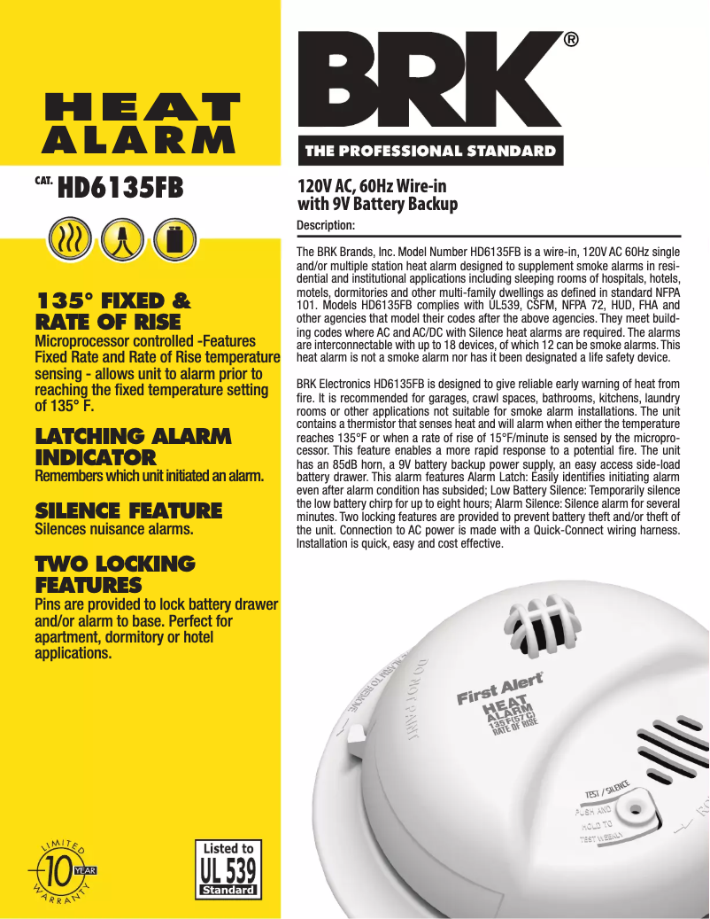 Page 1 de la notice Fiche technique First Alert HD6135FB