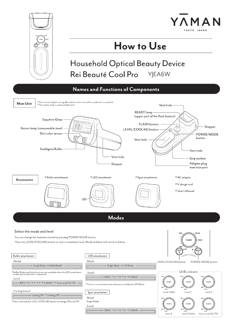 Page 1 de la notice Manuel utilisateur YA-MAN Rei Béaute Cool Pro