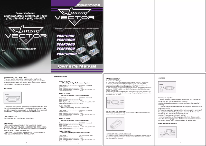 Page 1 de la notice Manuel utilisateur Lanzar VCAP1200