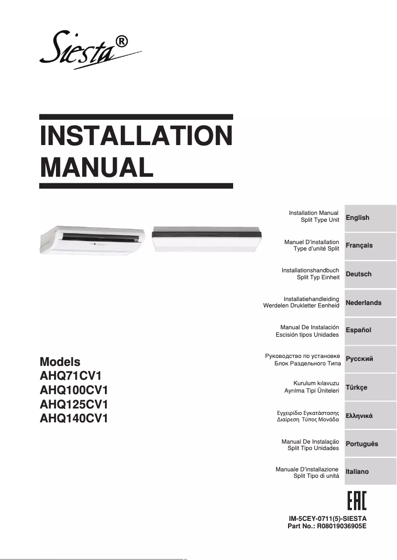 Image de la première page du manuel de l'appareil AHQ140CV1
