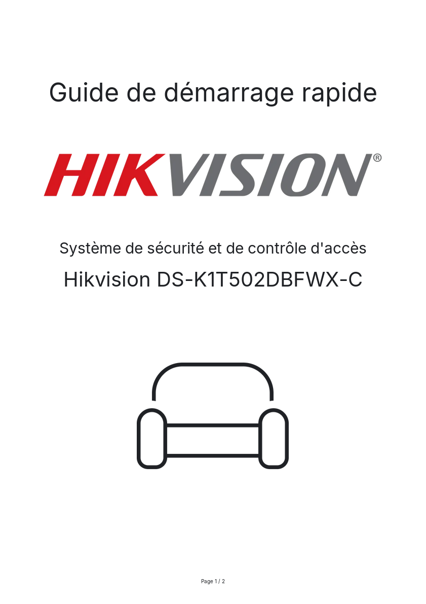 Image de la première page du manuel de l'appareil DS-K1T502DBFWX-C
