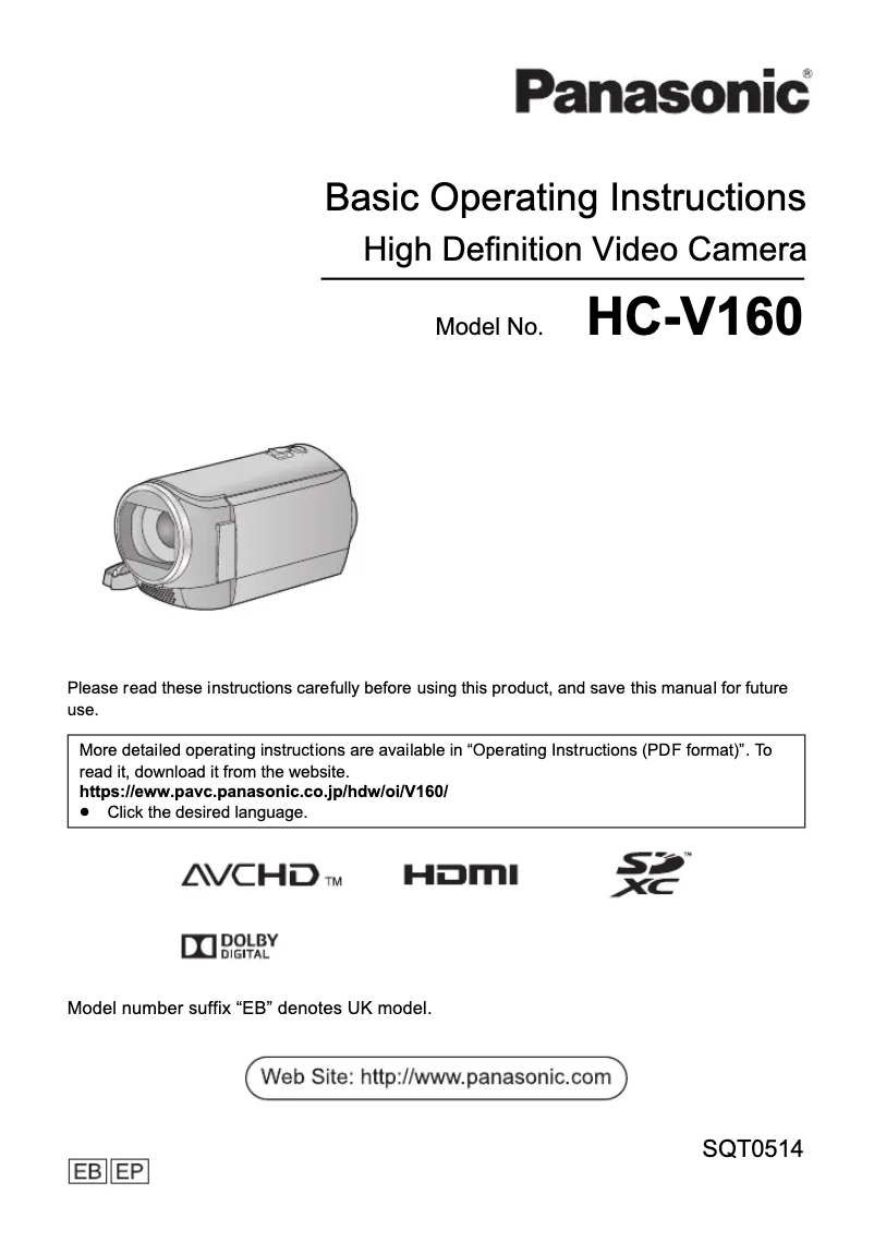 Página 1 del manual Guía de inicio rápido Panasonic HC-V160