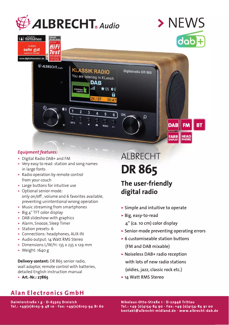 Imagen de la primera página del manual del dispositivo DR 865 Senior