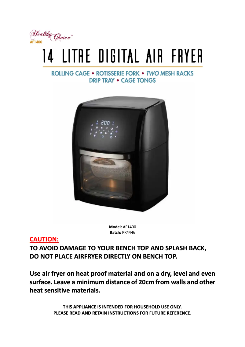 Page 1 de la notice Manuel utilisateur Healthy Choice AF1400