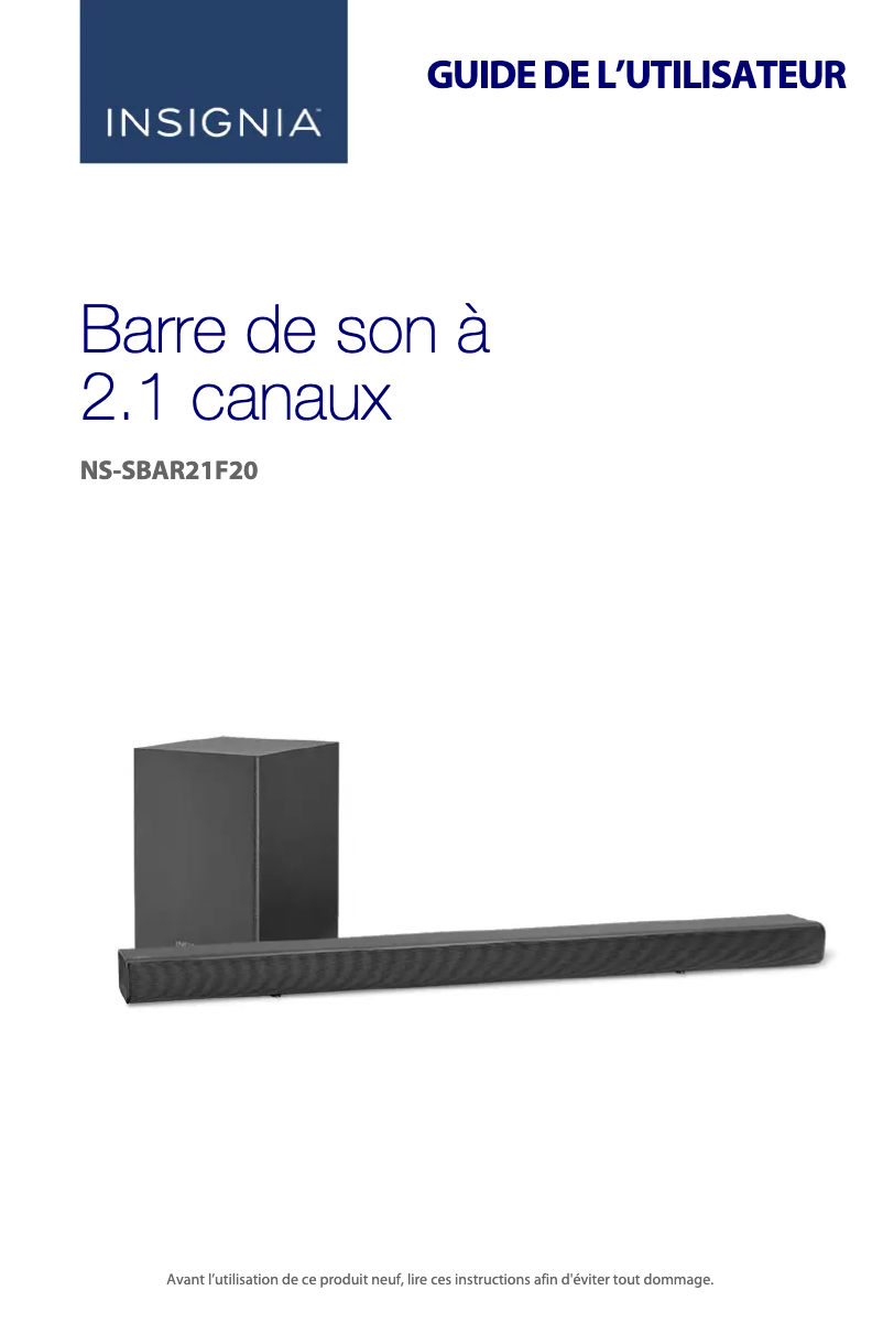 Page n°1 - Manuel utilisateur Insignia NS-SBAR21F20