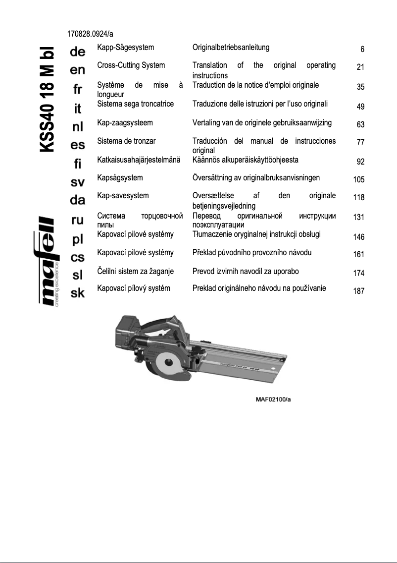 Page n°1 - Manuel utilisateur Mafell KSS 40 18M bl