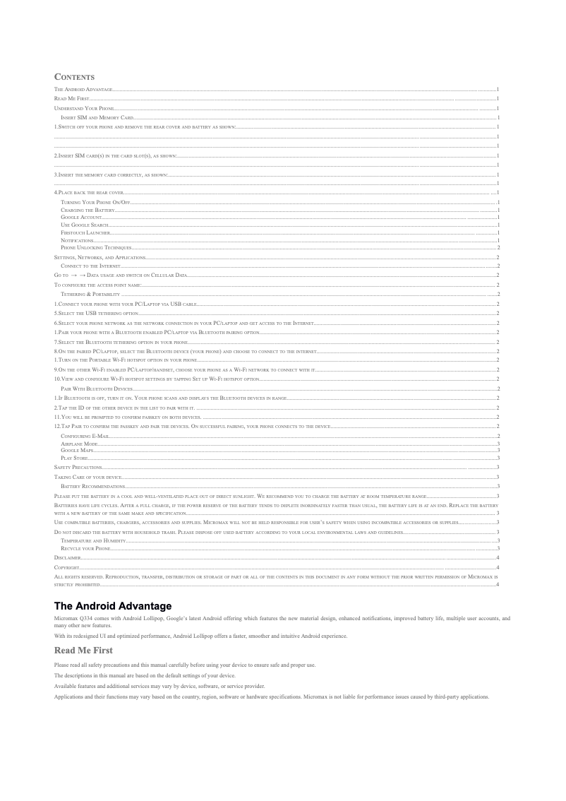 Page 1 de la notice Manuel utilisateur Micromax Canvas Spark 2 Q334