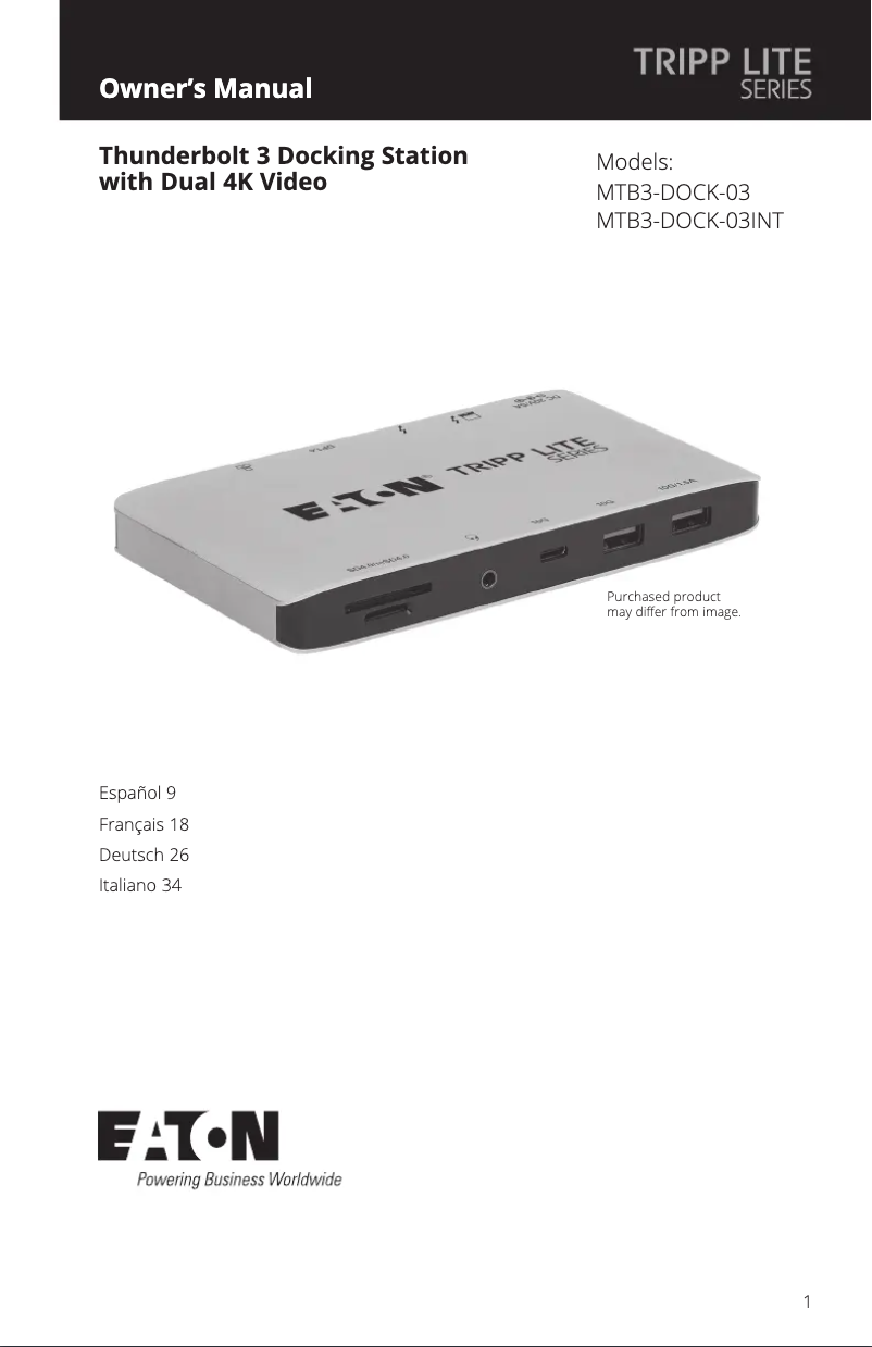 Page 1 de la notice Manuel utilisateur Tripp Lite MTB3-DOCK-03INT