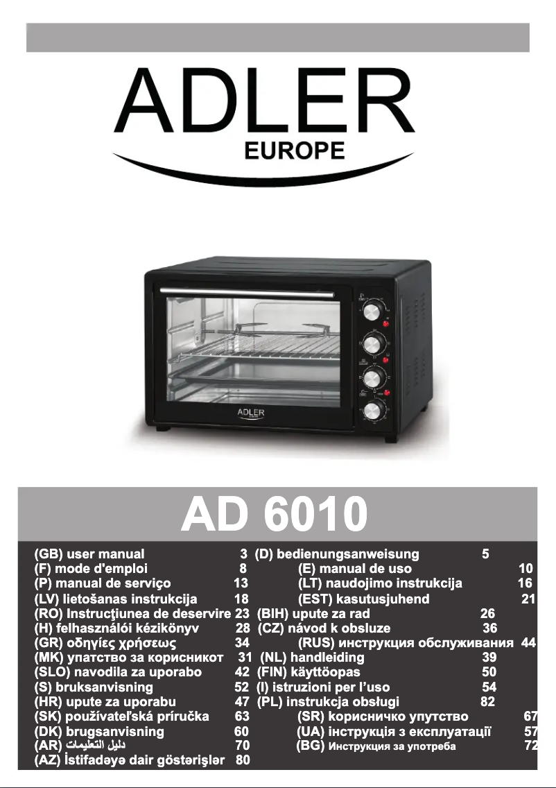 Page 1 de la notice Manuel utilisateur Adler AD 6010